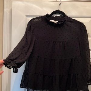 MONTEAU BLACK TOP BLOUSE JUNIORS SIZE LARGE LACE 3/4 SLEEVE. NWOT